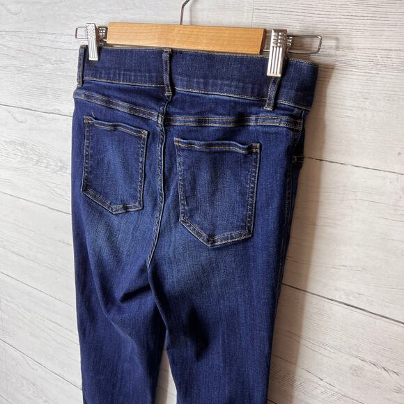 Spanx Jeans Womens Size Small Tall Blue Bootcut Flare Raw Hem Midnight Shade - Picture 11 of 16